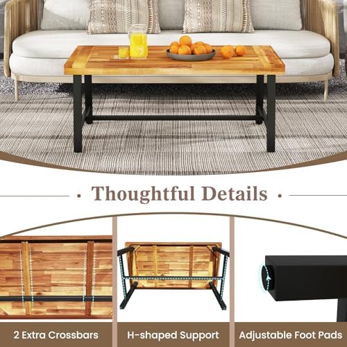 HAPPYGRILL Acacia Wood Patio Coffee Table, Outdoor Rectangular Center Table - Image 7