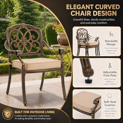 9-Piece Cast Aluminum Outdoor Dining Set Retro Patio Dining Set - Image 4