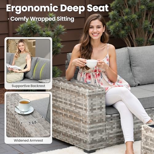 ovios 15 Pieces Patio Furniture Set, Outdoor Wicker Sectional Sofa Couch - Image 3