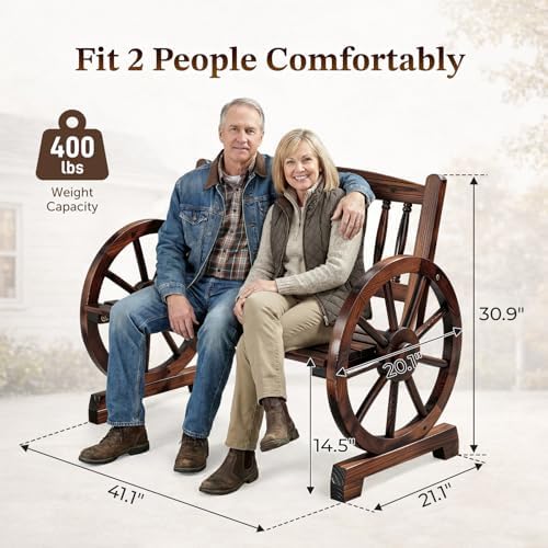 Outvita 41'' Outdoor Wooden Bench, 2-Person Garden Bench Seats, Dark Brown - Image 3