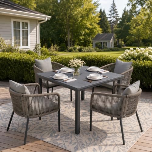 Patio Dining Set, 40.2" Square Table & Grey Cushioned Wicker Chairs by ProvideOutdoorSolutions