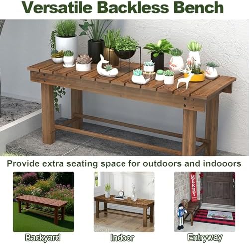 Outdoor Garden Bench, Wood Backless Bench - Image 6