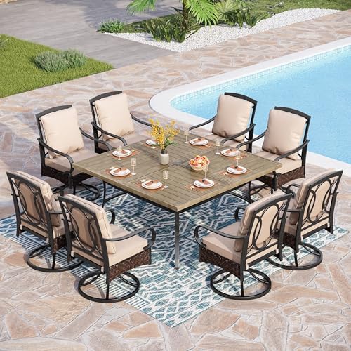 PHI VILLA 9pc Outdoor Dining Set, Rattan Chairs by PHIVILLA