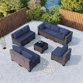 9 Piece Patio Furniture Set, Outdoor Wicker Sectional Sofa by KULLAVIK