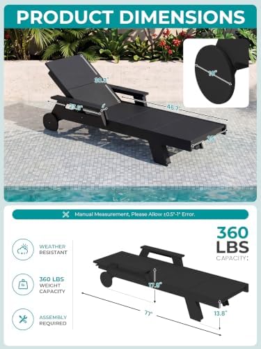 SERWALL Oversized Outdoor Chaise Lounge, Premium HDPE Lounge Chair - Image 3
