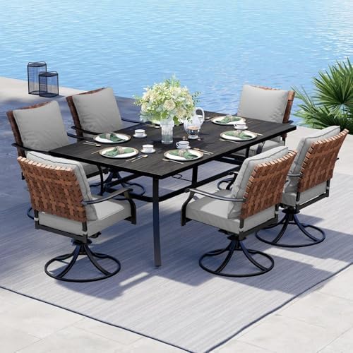 Grand patio 7-Pc Outdoor Swivel Dining Set, 6 Gray Chairs + Table by GrandPatio
