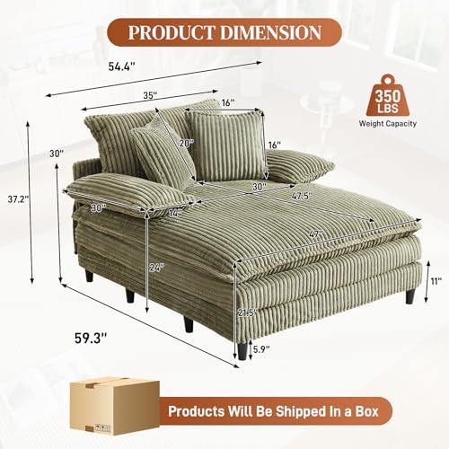 Rophefx 54" Oversized Chaise Lounge, Adjustable Corduroy Sofa Bed - Image 2