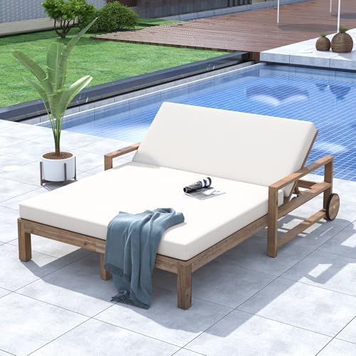 Merax Acacia Wood Outdoor Daybed Sofa, Farmhouse Patio Sun Lounger by Merax