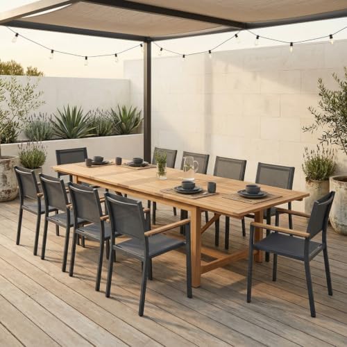 Amazonia Kastrup 11-Piece Teak Finish and Aluminum Rectangular Extendable Patio by Affordableluxury