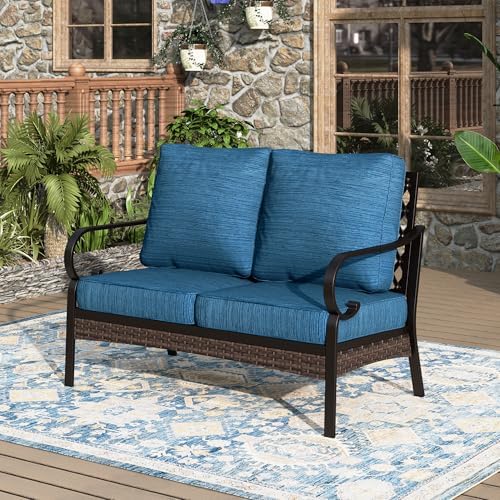 Steel Patio Sectional Furniture Set, Deep Seating, Peacock Blue by MIXPATIO