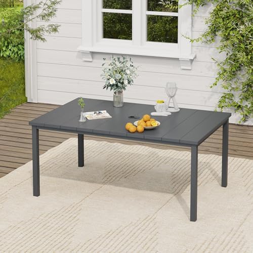 VICLLAX Patio Dining Set, 6 Grey Stackable Chairs & 63" Dark Grey Table - Image 6