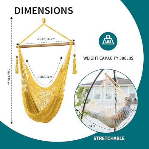 JoyView Hanging Hammock Chair, Caribbean Rope Swing Chair Wood Spreader Bar - Image 2