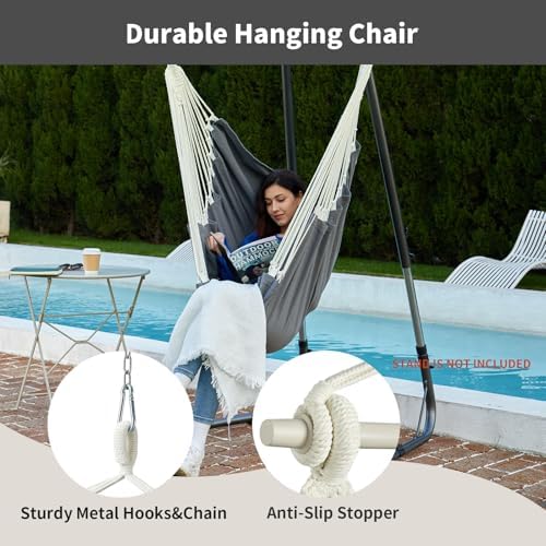 XL Hammock Chair with Footrest, Steel Spreader Bar, 500 lb Capacity - Image 4