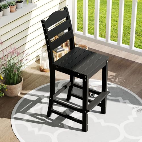 Tangkula Patio HDPE Barstool, Outdoor High Top Bar Chair w/Backrest & Footrest - Image 2