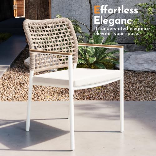 Modern Shade Woven Rope Outdoor Dining Chairs Set of 2, Fade Resistant - Image 6