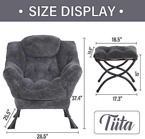 Tiita Lazy Chair with Ottoman, Comfy Reading Accent Chair, Plush Navy - Image 3
