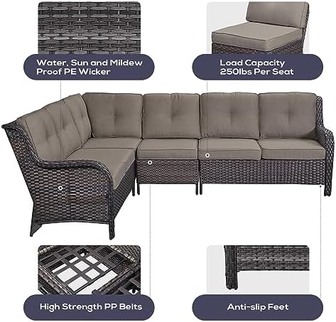 Patio Furniture Set 6 Seats, Outdoor Swivel Rocker Patio Chairs, Oversized - Image 3