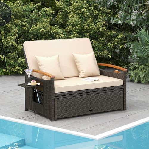 HAPPYGRILL Outdoor Wicker Sofa Daybed, Rattan Sunbed - Image 3