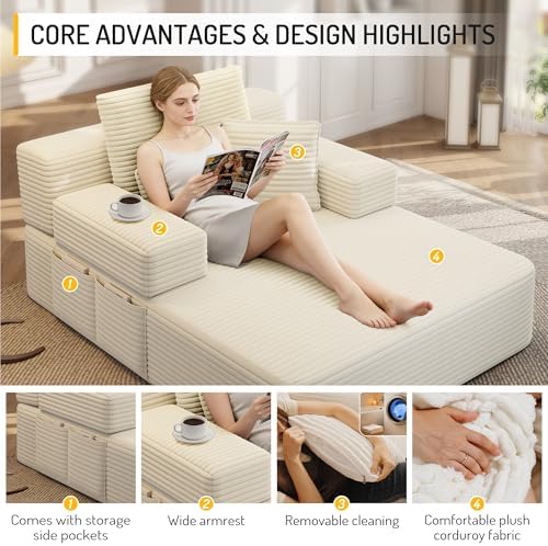 48.5'' Oversized Chaise Lounge Indoor, Corduroy Boneless Couch - Image 4