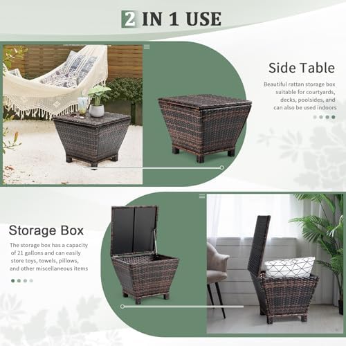 VINGLI Outdoor Side Table with Storage, 13-Gallon Patio Deck Box Outdoor Wicker - Image 4
