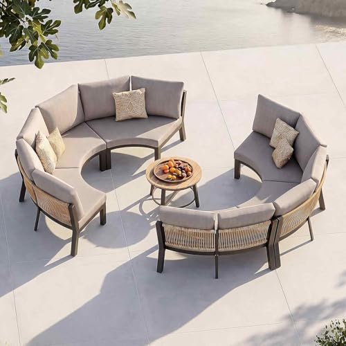 Luxury Patio Furniture Set for 10 People, 7-Piece Curved Patio Conversation Sets by ComfCove