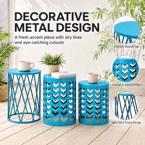 Y&M Set of 3 Nesting Metal Round Coffee Table, Side Table End Table - Image 4