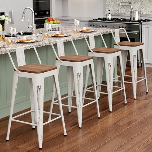 30" Barstools Set of 4 Counter Height Bar Stools Chair-Distressed White by HomeFurniture