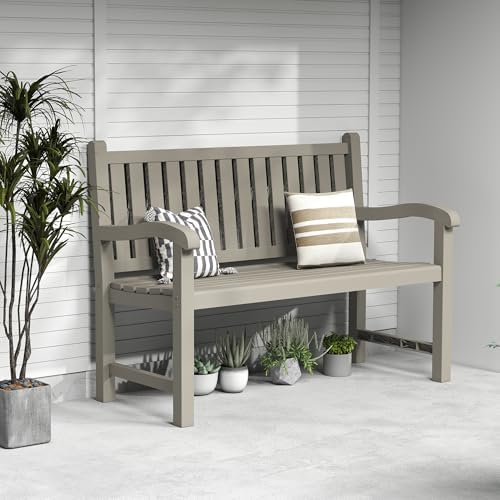 ROJIK Outdoor Bench Resin Patio Chairs Waterproof 2-Person Slatted Chairs - Image 6