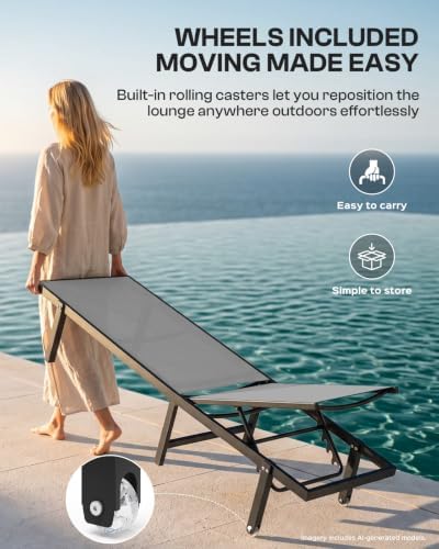 Pool Lounge Chairs Set of 2, Aluminum Outdoor Lounge Chair - Image 3