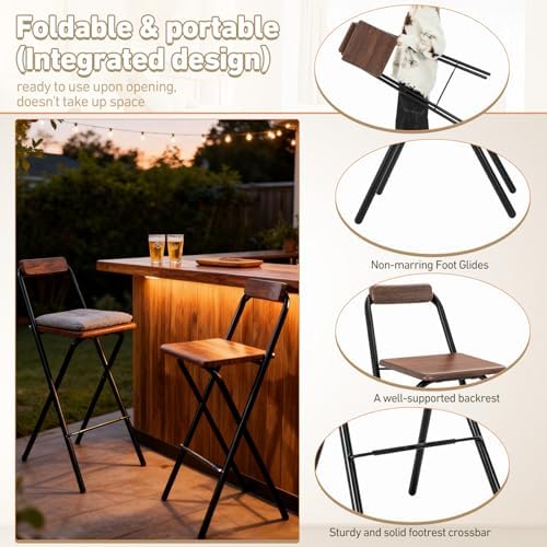 2 Pcs Folding Bar Stool with Backrest 29.5 Inch Portable Tall Foldable Stool - Image 5