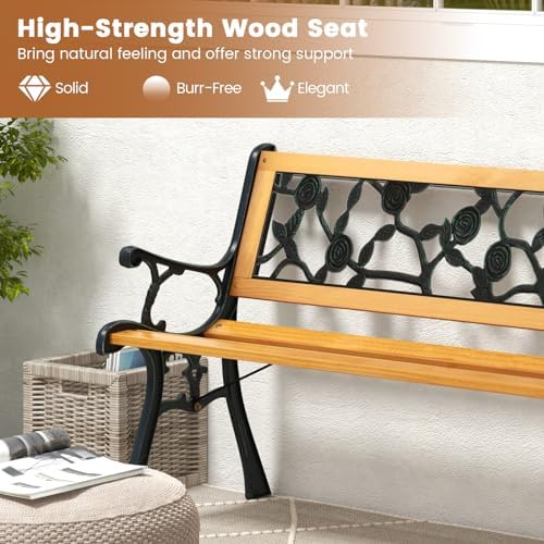 Tangkula Outdoor Garden Bench Park Bench, Patio Iron Bench Chair - Image 5