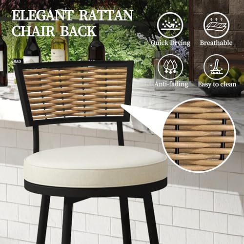Patio Swivel Bar Stools Set of 4, Outdoor Bar Height Chairs - Image 4