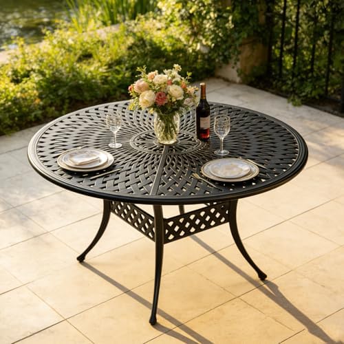 61" Round Cast Aluminum Patio Dining Table, Weather-Resistant Large Outdoor - Image 2