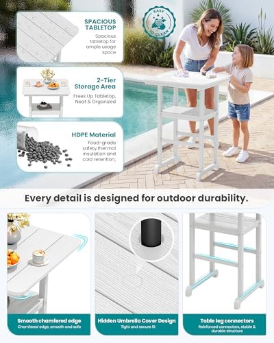 SERWALL 5 Pcs HDPE Bar Height Chairs and Double Layer Pub Table Set - Image 5