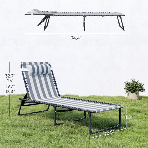 Outsunny Folding Chaise Lounge Chair Outdoor Set of 2 Mesh Seat Blue/White - Image 3