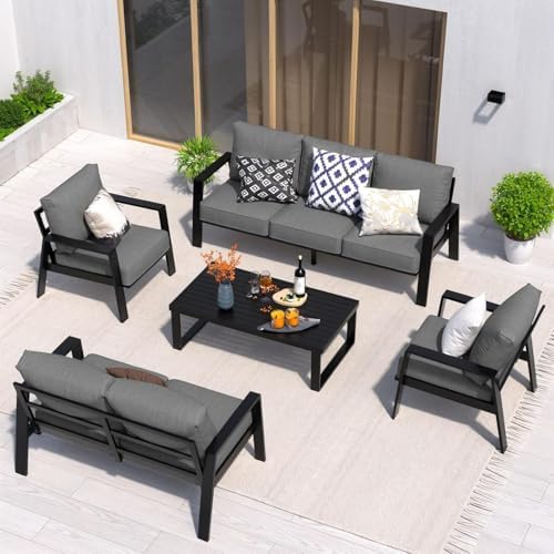 Aluminum Outdoor Patio Furniture Set, 5 Piece Sectional Coversation Sets by Makeyourlifebetter