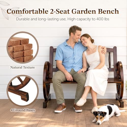 Outvita 41'' Outdoor Wooden Bench, 2-Person Garden Bench Seats, Dark Brown - Image 5