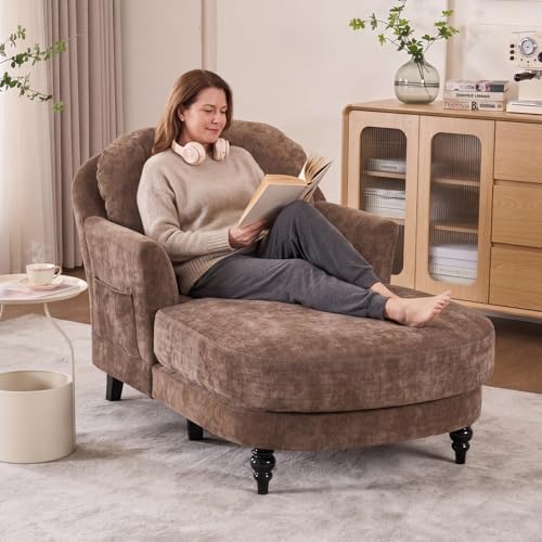 59.8" Chenille Chaise Lounge Chair Indoor Oversized Reading Chair by ZXDesign