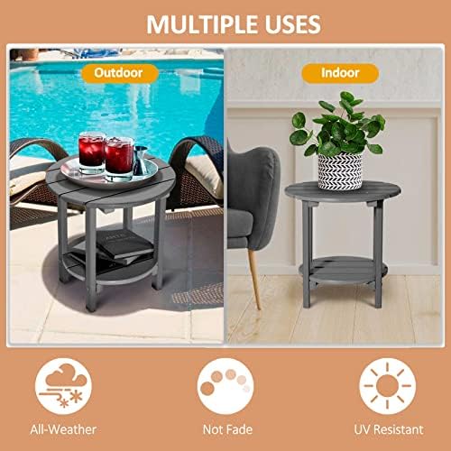 Round Adirondack Outdoor Side Table, 17.7" Small Patio End Table, 2-Tier HDPE - Image 5
