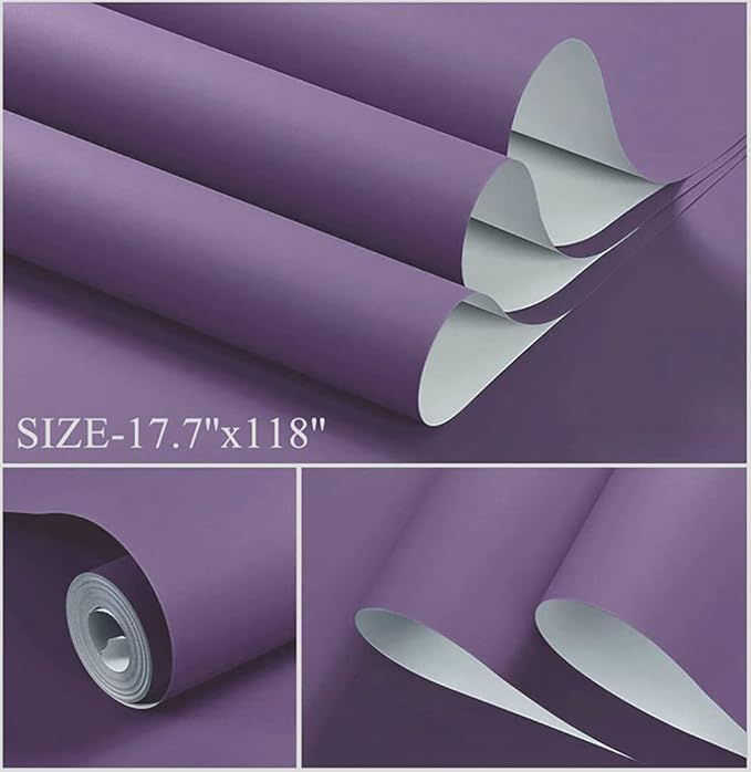 Dimoon 118''x17.7'' Purple Peel and Stick Wallpaper Contact Paper Modern Self Adhesive Wall Paper Removable Renter Friendly Textured Solid Color Shelf Cabinet Vinyl Roll (118''x17.7'',Dark Purple)