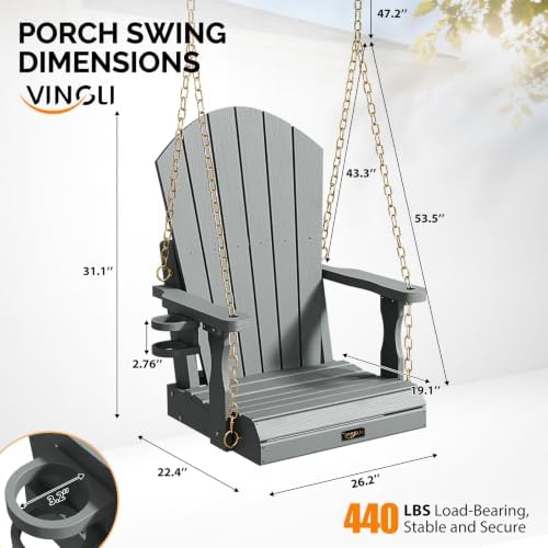 VINGLI HDPE Porch Swing, 2.2FT Patio Swing - Image 2