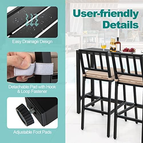 COSTWAY 3 Piece 48" Outdoor Patio Bar Set, Metal Bar Table and Chairs Set - Image 6