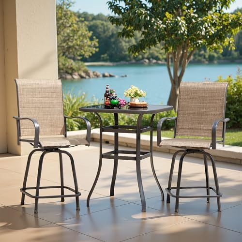 Devoko Patio Bar Stools Set of 2 All-Weather Outdoor Patio Furniture Set - Image 2