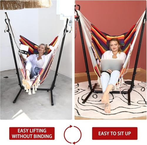 ZEYU Double Hammock Chair with Stand -Iridescent Strips - Image 3