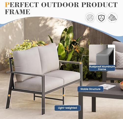 Aluminum Outdoor Loveseat with Coffee Table Small Furniture Patio Love Seat - Image 5