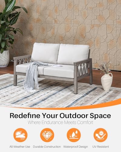 Outdoor Aluminum Loveseat Sofa, 2-Seat Patio Sofa - Image 5