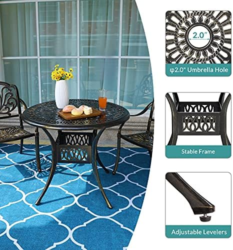 3 Piece Patio Bistro Set, Outdoor All-Weather Cast Aluminum Dining Furniture - Image 3