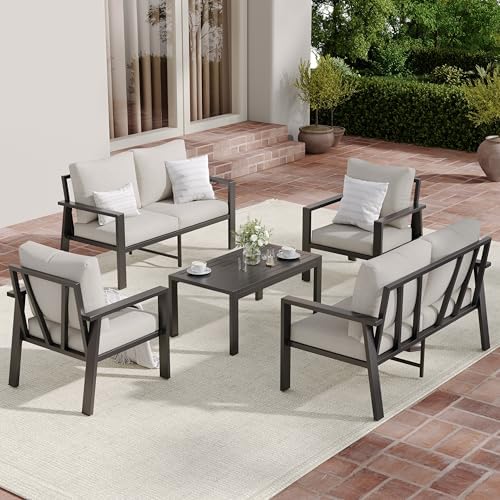 5 Pieces Aluminum Patio Furniture Set Deck Outdoor Furniture 6-Seat Patio by VonzoyHome