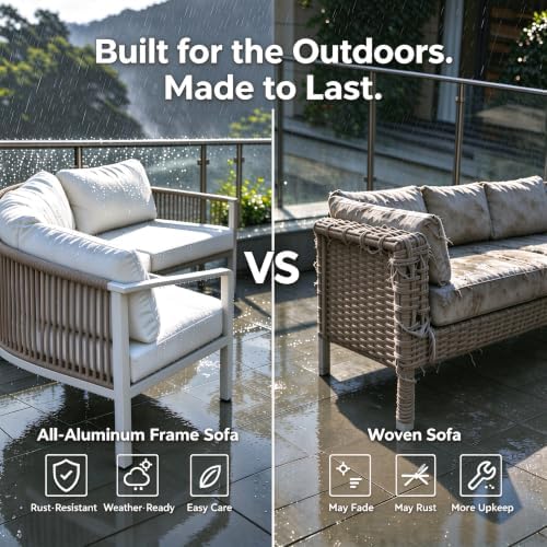 5 Piece Aluminum Outdoor Sectional Sofa Set, Curved Sofa - Image 3