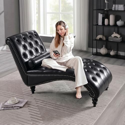 Faux Leather Chaise Lounge Chair Indoor, Modern Button Tufted Upholstered by SLEERWAY